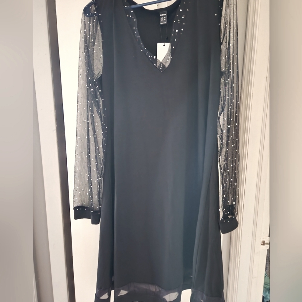 Cotton sequin black dress